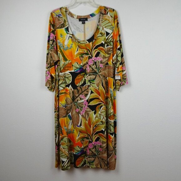 Karen Kane Floral Print Dress Women's Plus Size 3X Multicolor A-Line 3/4 Sleeve - Picture 1 of 9